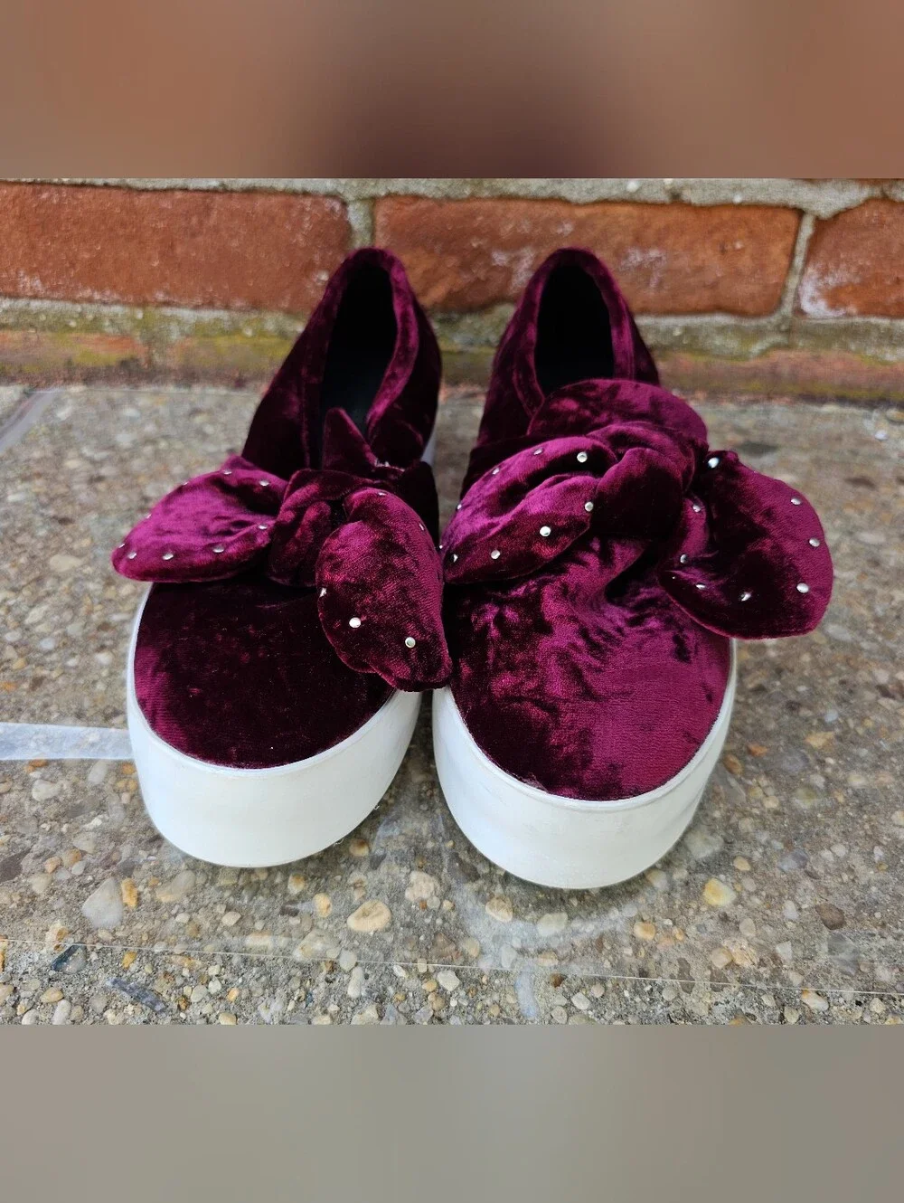 Rebecca Minkoff Women’s Rich Berry Velvet Bow Platform Slip-On Sneakers Size 8M